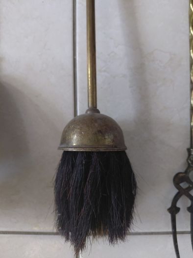 Antique French fireplace set 1950s features handles with various figures with animal finials