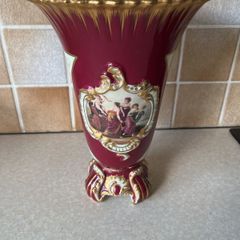 Tester Ornate Porcelain Burgundy Red/ Gold 10.5" handpainted Vase
