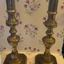 2 antique brass candlestick holders. 11.5 inch height or 29cm Image 2