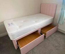 New Stylish single ,Double 4ft, 4ft6, King 5ft And 6ft Superking Sizes Divan Beds Instock. Drawers And Optional Tufted Mattresses Available. Free Delivery