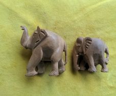 Wooden Elephant ornament pair