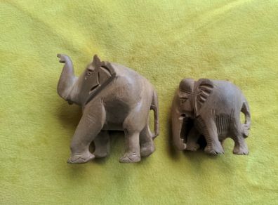 Wooden Elephant ornament pair