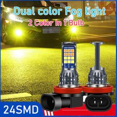 2Pcs Two Colours White Yellow 3000k 6000k Fog Lamp H11 H8 24SMD 3030 LED Auto Headlight Car Anti Fog Light Bulb