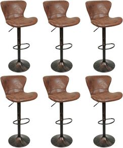 Set of 6  Bar Stools, Brown Faux Leather Bar Chair, Vintage Bar Chair,