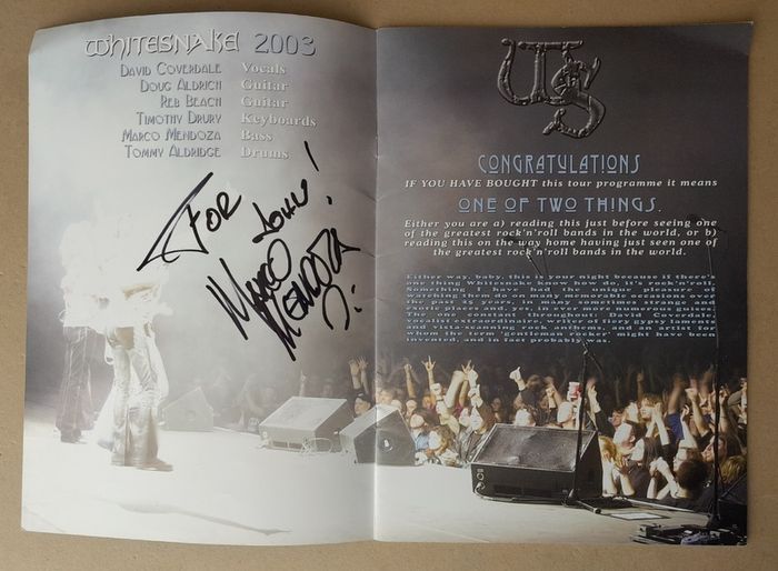 Whitesnake tour programme signed by Marco