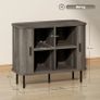 Mid-Century Modern Sideboard Storage Cabinet with Slatted Tambour Sliding Doors, Kitchen Cabinet with Steel Legs, Grey Image 6