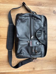 TUMI Leather Deluxe Laptop Bag Black