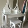 Elegant White Dressing Table with Oval Mirror & Stool Image 3