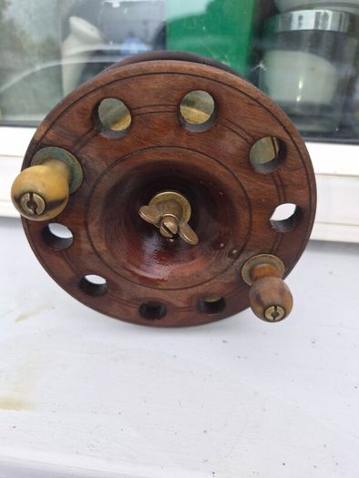 Large  old  timber brass  fishing real