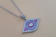 25 Sterling Silver Evil Eye Pendant Necklace with Purple &amp; White CZ Stones Protective Charm Jewelry