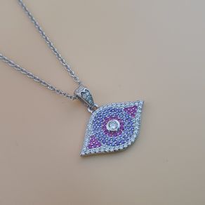 25 Sterling Silver Evil Eye Pendant Necklace with Purple & White CZ Stones Protective Charm Jewelry