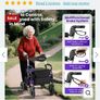 2-in-1 Foldable Rollator Walker with Seat and Pneumatic Tires for All Terrain-Purple Image 3