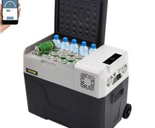 Car Refrigerator, 12 Volt Car Refrigerator Fridge, 30 L Single Zone Portable Freezer with Wheels and Handle, -4F-68F, 12/24V DC and 100-240V AC Compressor Cooler for Outdoor, Camping