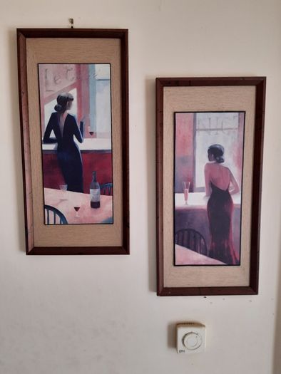 Pair of framed cafe scene prints