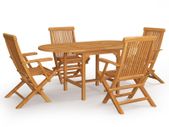 5 Piece Garden Dining Set Solid Teak Wood
