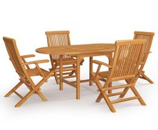 5 Piece Garden Dining Set Solid Teak Wood
