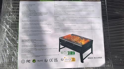 BBQ Barbecue Grill, Portable Foldable Charcoal Grill for Outdoor, Stainless Steel BBQ Tabletop Smoker for Picnic, Garden, Terrace, Camping, Travel, Hiking