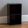 Oxford 2 Tier Cube Bookcase, Black Wooden Shelving Display Storage Unit Office Living Room Furniture Image 2