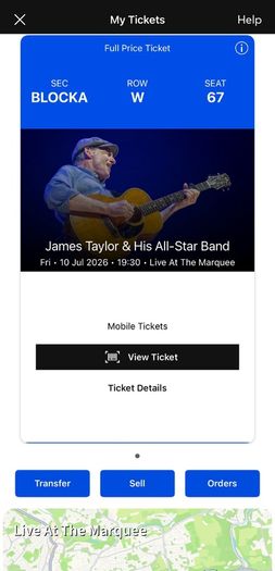 1 ticket for James Taylor & His All-Star Band at Live At The Marquee, Cork
