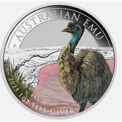 The Perth Mint Australian Emu 2025 1oz Silver Coloured Coin with Coa In Original Case and Box
