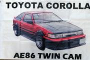 Toyota Corolla Levin AE86 twin cam flag Red and Black.