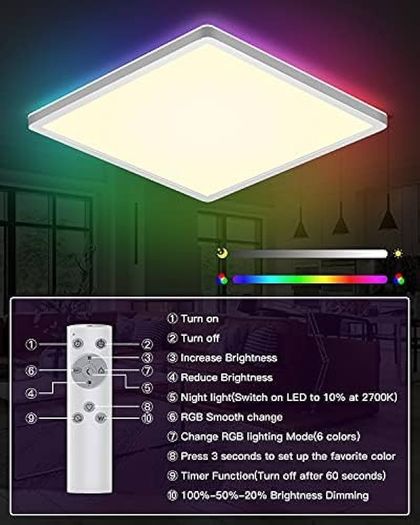 SALE | LED Ceiling Light Dimmable, 18W Bathroom Ceiling Light, Square, Flush, 100W Equivalent, IP44 Waterproof for Kitchen Living Room Bedroom and Hallway 29.5 x 29.5 x 2.5 cm