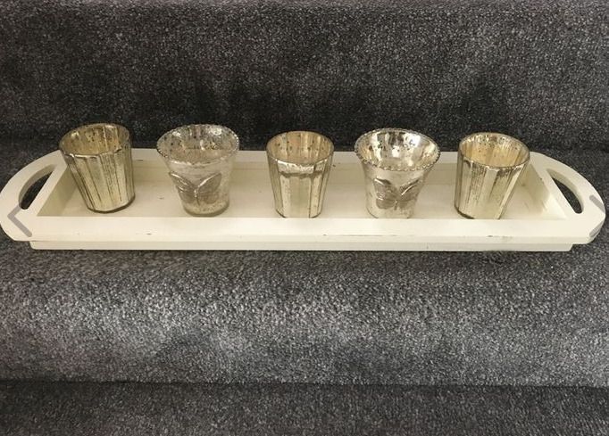 The Drawing Room Westbury Mall Wooden Candle Tray & 5 Candle Holders