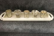 The Drawing Room Westbury Mall Wooden Candle Tray &amp; 5 Candle Holders