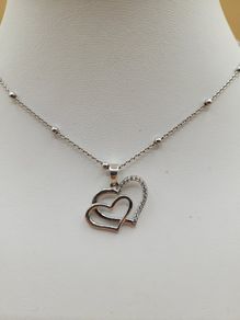 Sterling Silver 925 Double Heart Necklace Cubic Zirconia Pendant