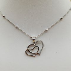 Sterling Silver 925 Double Heart Necklace Cubic Zirconia Pendant