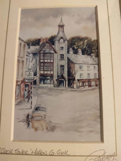 Philip Gray Signed "CLOCK TOWER , MALLOW CO.CORK" Framed Matted Print Ireland