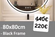 LED Bathroom Mirror Black Frame Speakers Antifog 80cm Makeup Ensuite Dual LED Bright Light Memory Function