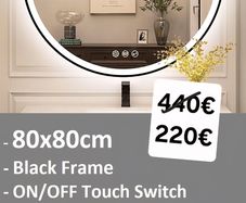LED Bathroom Mirror Black Frame Speakers Antifog 80cm Makeup Ensuite Dual LED Bright Light Memory Function
