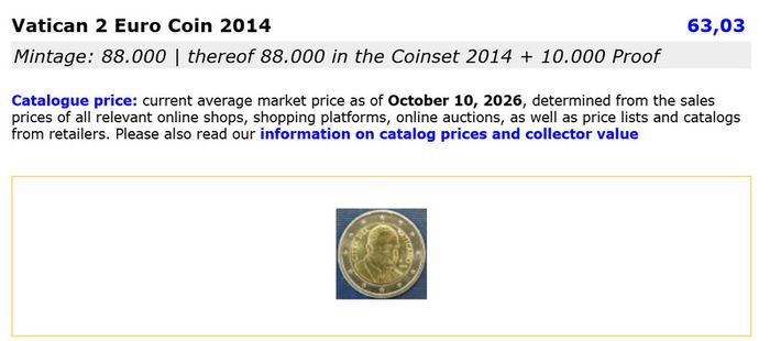 Pope Francis Vatican 2 Euro 2014  UNC