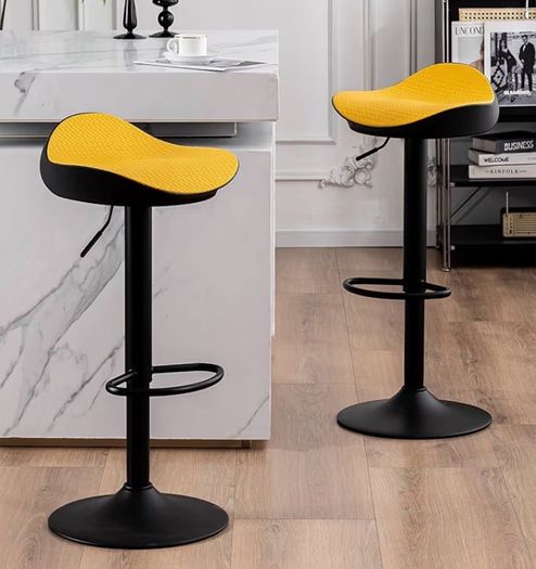 Yellow Bar Stools Set of 2 Counter Height Barstools PU Leather Woven Seat, 360 Swivel Height Adjustable Bar Chairs with Footrest Kitchen Stools for Breakfast Counter Kitchen Island Pub