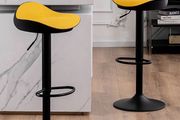 Yellow Bar Stools Set of 2 Counter Height Barstools PU Leather Woven Seat, 360 Swivel Height Adjustable Bar Chairs with Footrest Kitchen Stools for Breakfast Counter Kitchen Island Pub