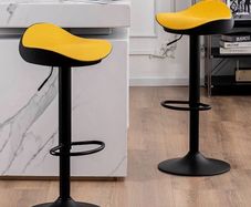 Yellow Bar Stools Set of 2 Counter Height Barstools PU Leather Woven Seat, 360 Swivel Height Adjustable Bar Chairs with Footrest Kitchen Stools for Breakfast Counter Kitchen Island Pub