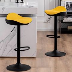 Yellow Bar Stools Set of 2 Counter Height Barstools PU Leather Woven Seat, 360 Swivel Height Adjustable Bar Chairs with Footrest Kitchen Stools for Breakfast Counter Kitchen Island Pub