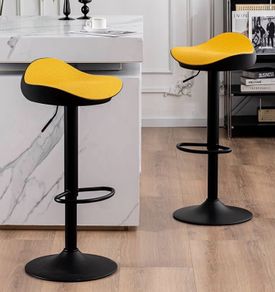 Yellow Bar Stools Set of 2 Counter Height Barstools PU Leather Woven Seat, 360 Swivel Height Adjustable Bar Chairs with Footrest Kitchen Stools for Breakfast Counter Kitchen Island Pub