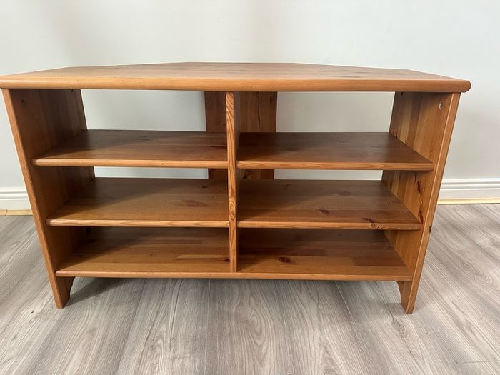 Wooden TV stand with shelves