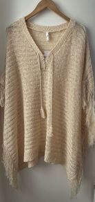 Evans ladies poncho shawl fringed wheat colour plus size