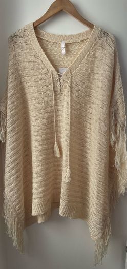 Evans ladies poncho shawl fringed wheat colour plus size