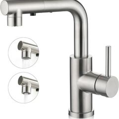Kitchen Tap With 3 Function Sprayer, Pull Out Mixer With 360 Swivel, Single Handle Sink Tap for Bathroom or Kitchen, Stainless Steel