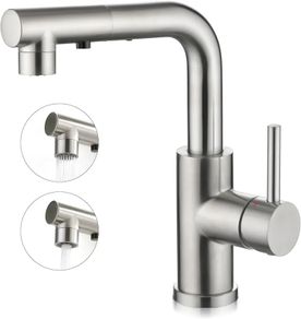 Kitchen Tap With 3 Function Sprayer, Pull Out Mixer With 360 Swivel, Single Handle Sink Tap for Bathroom or Kitchen, Stainless Steel