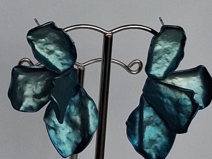 Iridescent Metallic Teal Irregular Petal Earrings