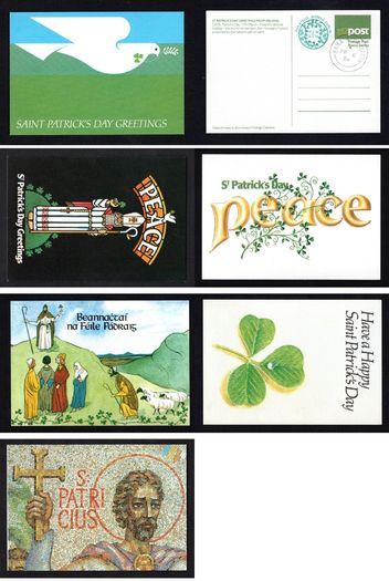 1984 Ireland Full set of six of An Post St. Patrick Day Postcard Used with Ballycahill Steele Cancel