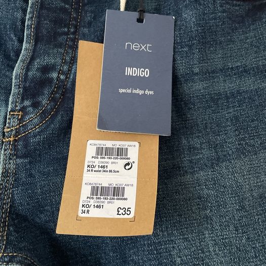 Next Men's super skinny indigo button fly jeans 34 / 31