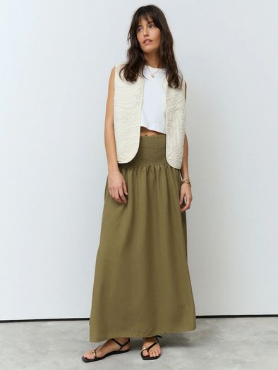 Brand New with tags Next UK20 Boho Khaki Green Drop Waist Maxi Skirt