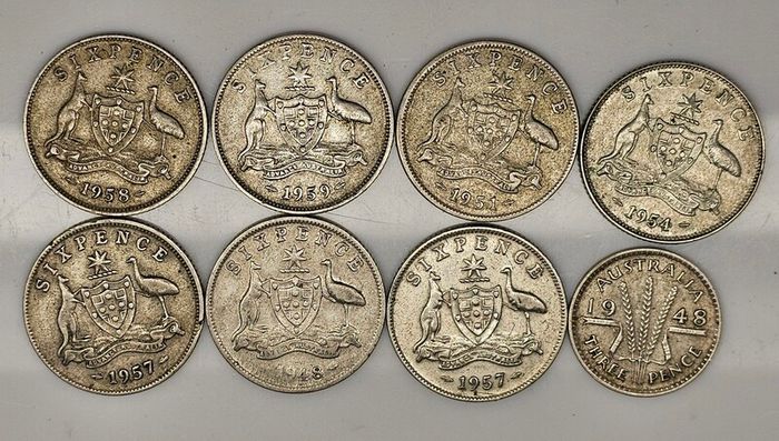 Australia Silver Mixed Dates Sixpence 6d and Threepence 3d Coin Lot x8