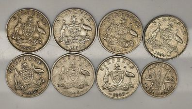 Australia Silver Mixed Dates Sixpence 6d and Threepence 3d Coin Lot x8